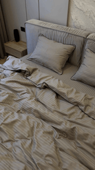 Pościel z Merceryzowanej Satyny – Jasny Grafit z Czarną Lamówką, 100% Bawełna Turecka, 140 g/m²,  Kolekcja Premium