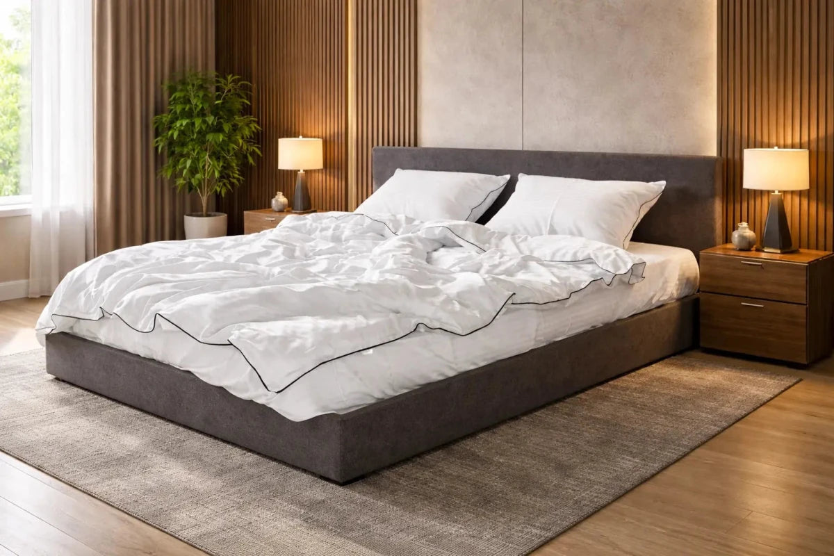 Pościel z Merceryzowanej Satyny z Czarną Lamówką w Pasy – Biała, 100% Bawełna Turecka, 140 g/m², Kolekcja Premium Wivanco Bedding